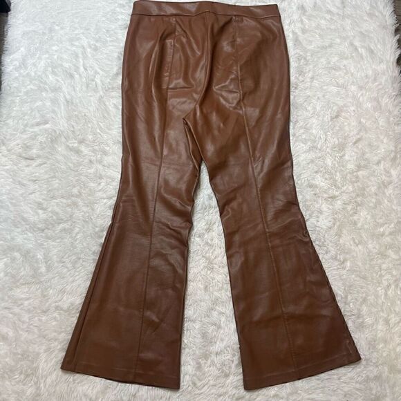 ELOQUII Brown Tan Faux Leather Flare Pants Size 16 Wide Leg Bootcut - Picture 11 of 11